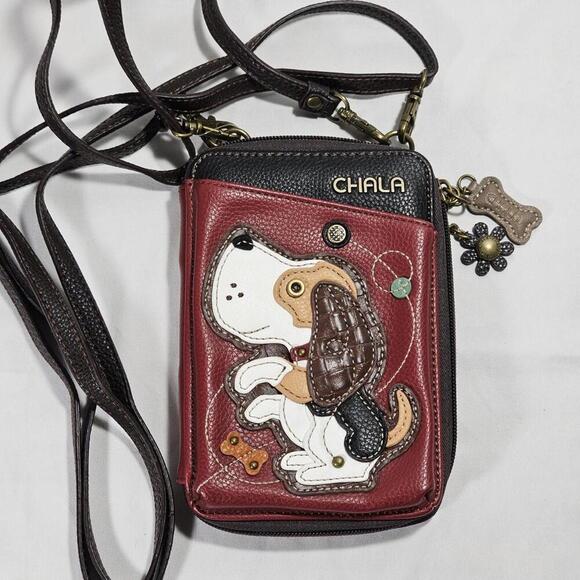 Chala Handbags - Chala Dog Faux Leather Wallet Crossbody Bag Burgundy Cell Phone Holder
